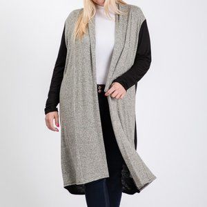 Plus Size Contrast Two Tone Long Cardigan - Gray